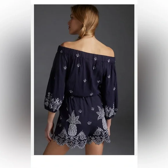 Farm Rio Embroidered Linen Romper NWT - Picture 2 of 8